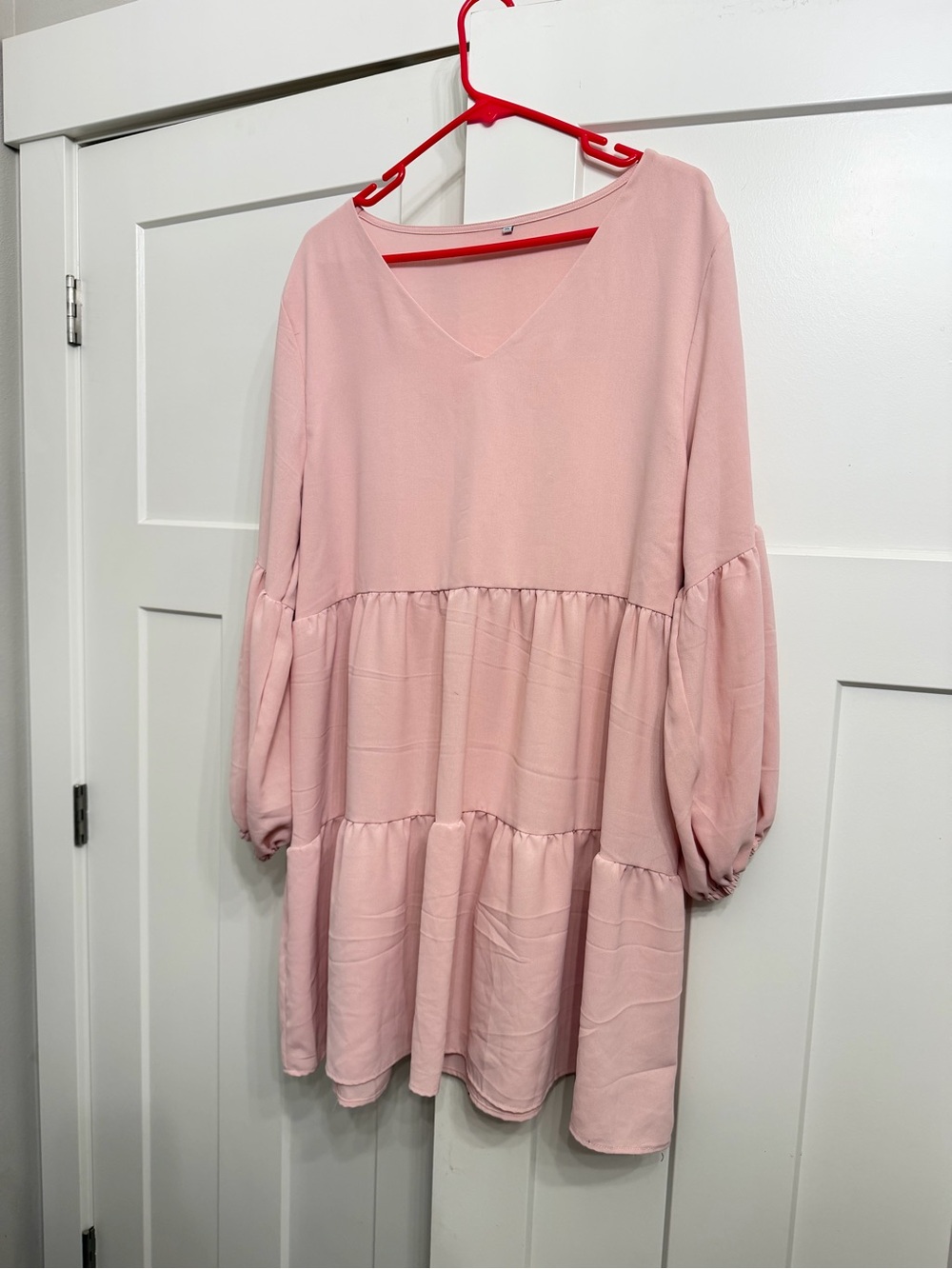 Pink V-Neck Tiered Babydoll Dress - Unbranded